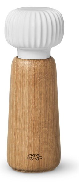 Mlin za začine od drveta hrasta s bijelim porculanskim detaljima Kähler Design Hammershoi, visine 17,5 cm