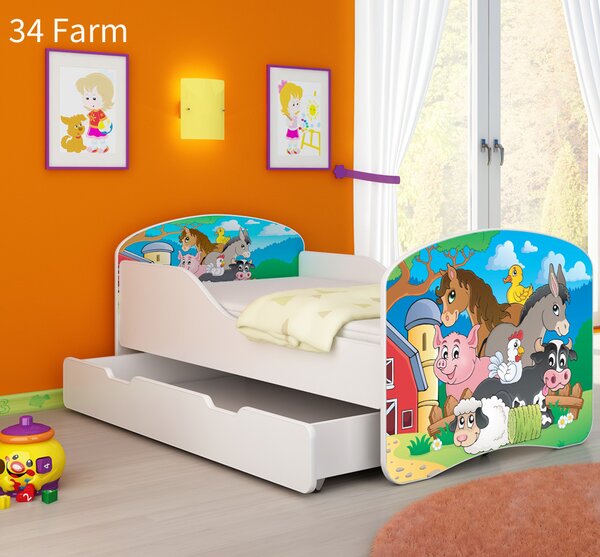 Dječji krevet ACMA s motivom + ladica 140x70 cm 34 Farm