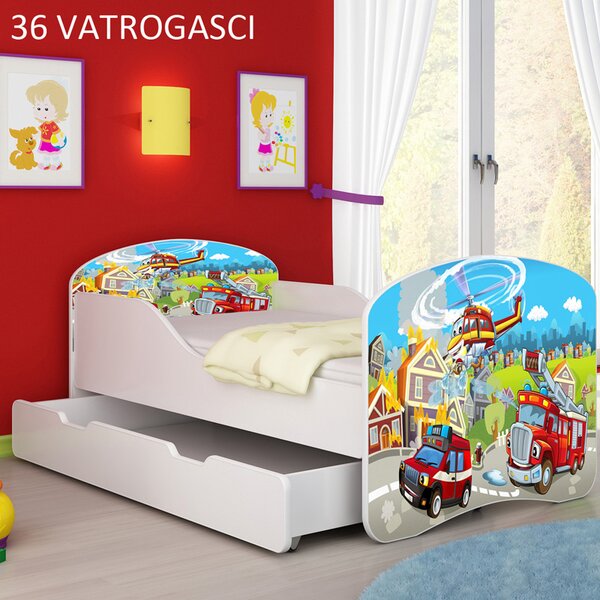 Dječji krevet ACMA s motivom + ladica 140x70 cm 36 Vatrogasci