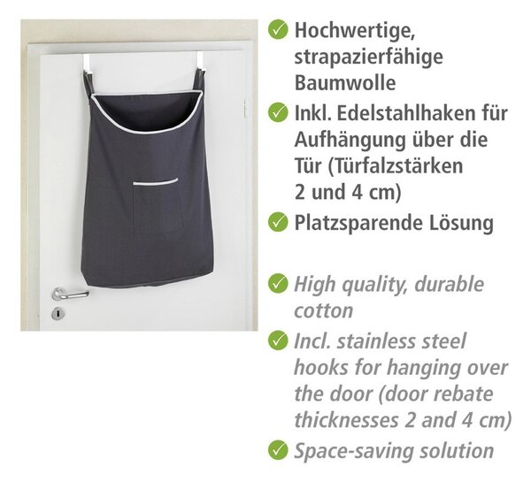 Siva viseća košara za veš Wenkoo Door Laundry, 65 l