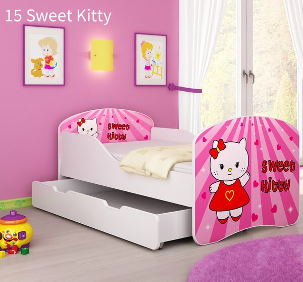 Dječji krevet ACMA s motivom + ladica 140x70 cm 15 Sweet Kitty