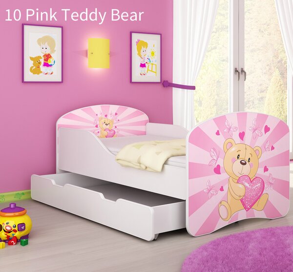 Dječji krevet ACMA s motivom + ladica 140x70 cm 10 Pink Teddy Bear