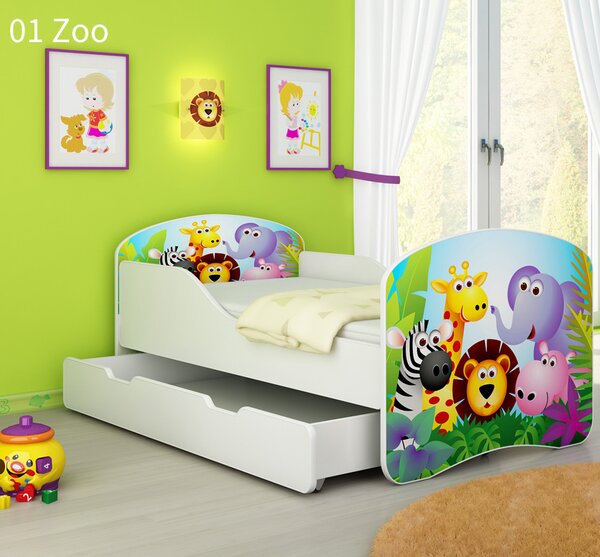 Dječji krevet ACMA s motivom + ladica 140x70 cm 01 Zoo