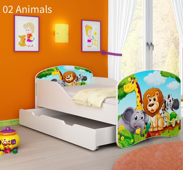 Dječji krevet ACMA s motivom + ladica 140x70 cm 02 Animals