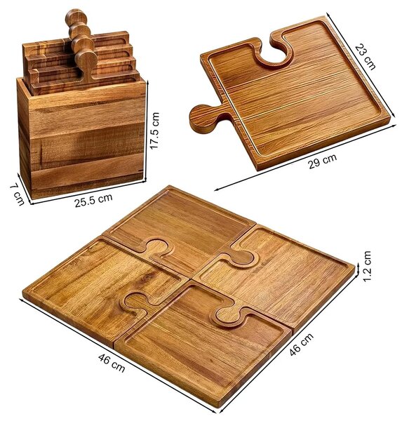 Puzzletray™ Set Drvenih Poslužavnika U Obliku Puzzli