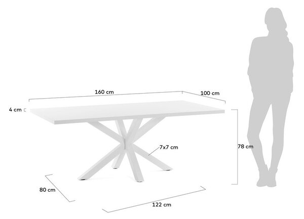 Bijeli stol za blagovanje Kave Home Arya, 160 x 100 cm