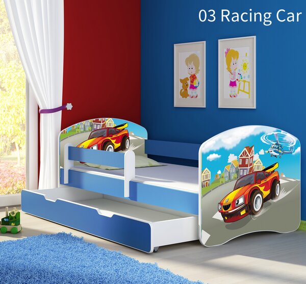 Dječji krevet ACMA s motivom, bočna plava + ladica 180x80 cm 03 Racing Car