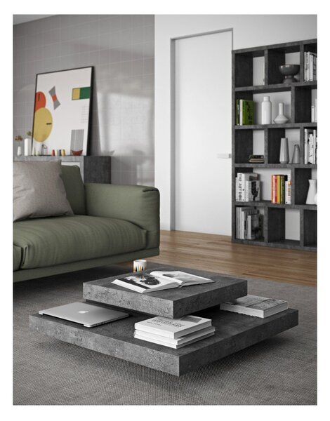 Stol za kavu u betonskom dekoru s crnim detaljima TemaHome Slate