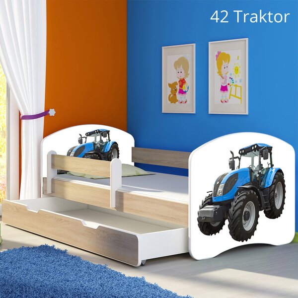 Dječji krevet ACMA s motivom, bočna sonoma + ladica 180x80 cm 42 Traktor