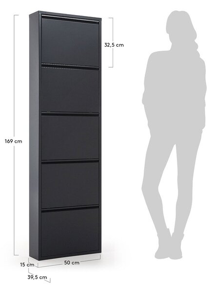 Antracitno sivi metalni preklopni ormarić za cipele 50x169x15 cm Ode – Kave Home