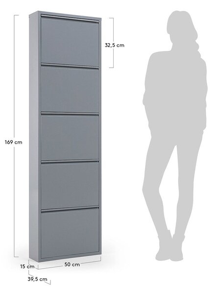 Sivi metalni preklopni ormarić za cipele 50x169x15 cm Ode – Kave Home