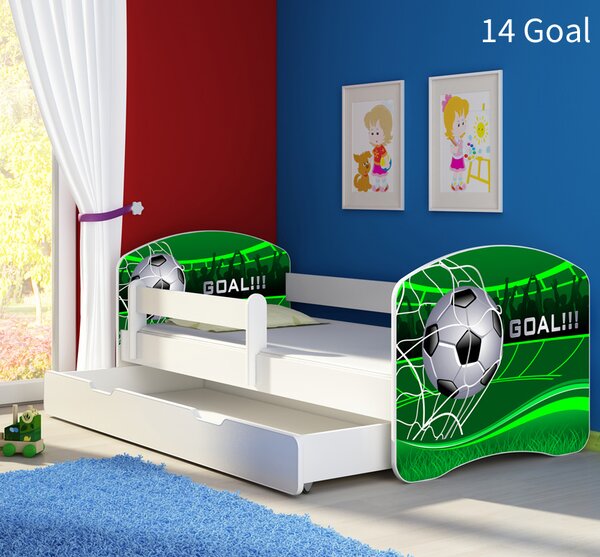 Dječji krevet ACMA s motivom, bočna bijela + ladica 140x70 cm 14 Goal