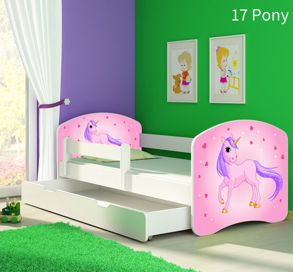 Dječji krevet ACMA s motivom, bočna bijela + ladica 140x70 cm 17 Pony