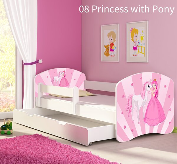 Dječji krevet ACMA s motivom, bočna bijela + ladica 140x70 cm 08 Princess with Pony