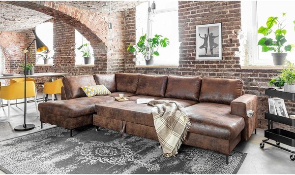 Smeđa kutna garnitura na razvlačenje u obliku slova "U" od imitacije kože Miuform Lofty Lilly Vintage, lijevi kut