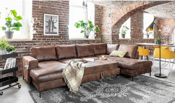 Smeđa kutna garnitura na razvlačenje u obliku slova U od imitacije kože Miuform Lofty Lilly Vintage, desni kut