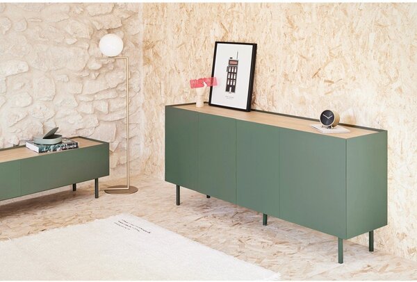 Zelena/u prirodnoj boji niska komoda u dekoru hrasta 165x78 cm Arista – Teulat