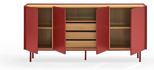 Crvena niska komoda u dekoru hrasta 165x78 cm Arista – Teulat