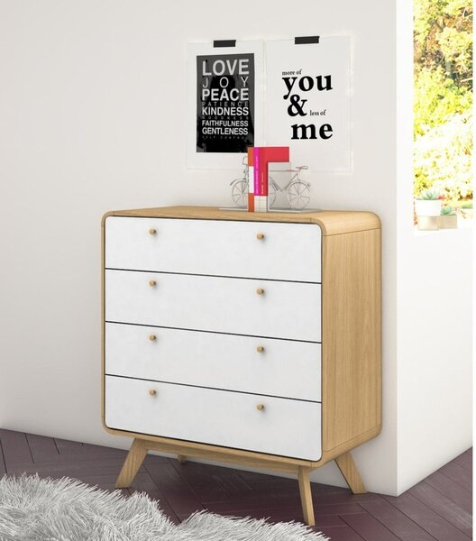 Bijela/u prirodnoj boji visoka komoda u dekoru hrasta 80x88 cm Caitlin – Støraa