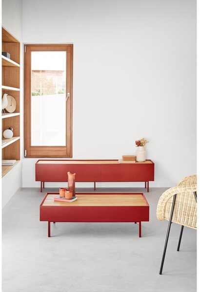 Crvena TV komoda u dekoru hrasta 180x45 cm Arista – Teulat