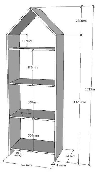 Polica za knjige u obliku kućice Vipack Casami, 57 x 171 cm