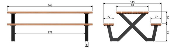 Vrtni blagovaonski stol s klupama WOOOD Tablo, 206 x 145 cm