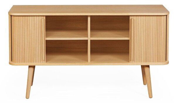 Niska komoda u dekoru hrasta s kliznim vratima u prirodnoj boji 138x75 cm Rove – Woodman