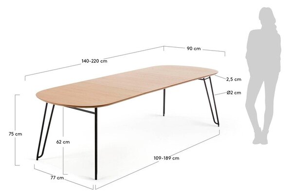 Proširiv blagovaonski stol u dekoru hrasta u prirodnoj boji 90x140 cm Novac – Kave Home