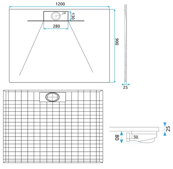 Bazalt Long White 90x120 tuš kada