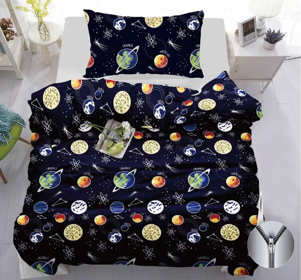 Pamučna posteljina PLANETS tamno plava Dimenzije posteljine: 70 x 90 cm | 140 x 200 cm