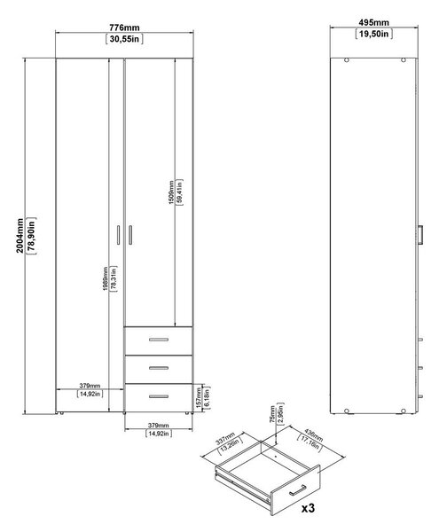 Bijeli ormar 78x200 cm Space – Tvilum