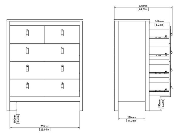 Crna visoka komoda 82x99 cm Madrid – Tvilum