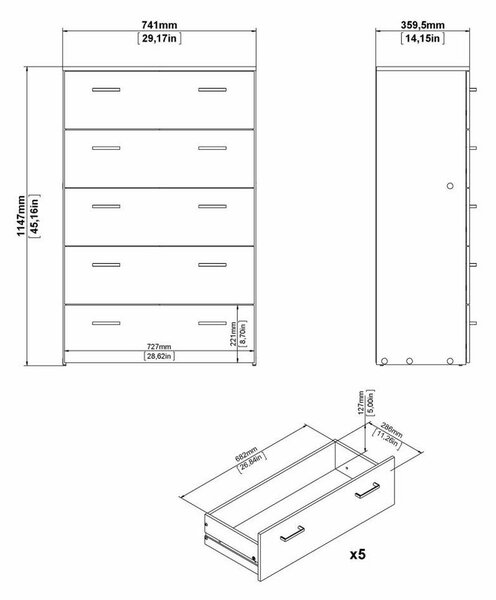 Bijela visoka komoda 74x115 cm Space – Tvilum