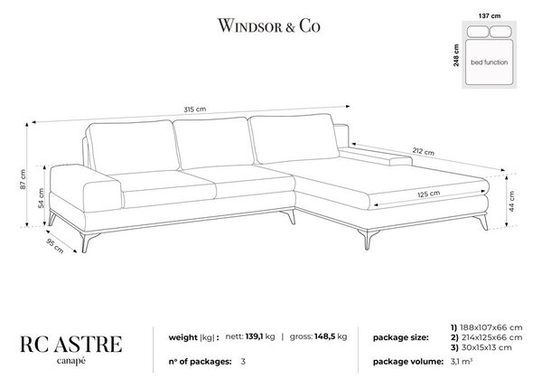Svijetlosivi kauč na razvlačenje Windsor & Co Sofas Planet, desni kut