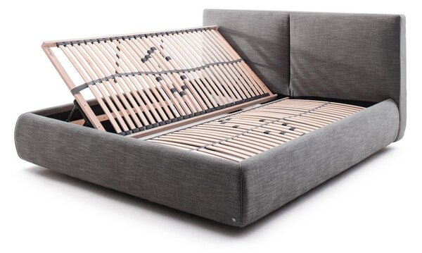 Tamno sivi tapecirani bračni krevet s prostorom za odlaganje s podnicom 180x200 cm Atesio – Meise Möbel