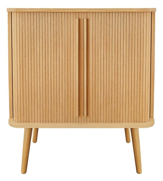 Visoka komoda u dekoru hrasta s kliznim vratima u prirodnoj boji 83x95 cm Rove – Woodman