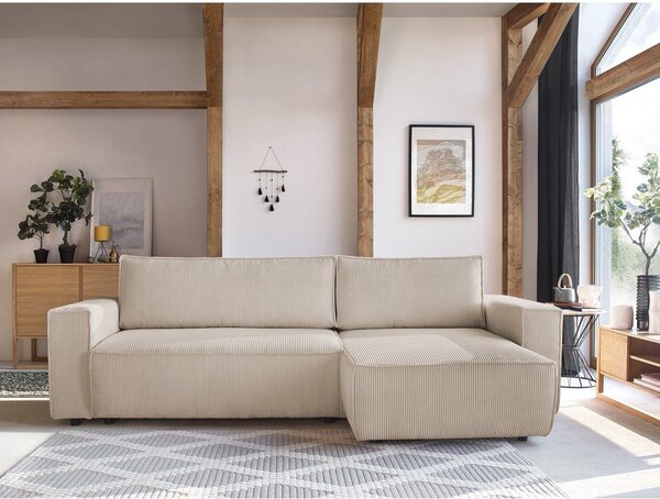 Bijela/bež sklopiva kutna garnitura od samta (promjenjiva) Nihad – Bobochic Paris