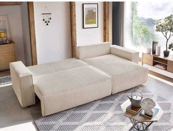 Bijela/bež sklopiva kutna garnitura od samta (promjenjiva) Nihad – Bobochic Paris