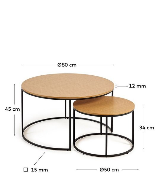 Okrugli stolići u kompletu od 2 komada s pločom u dekoru hrasta ø 80 cm Yona - Kave Home