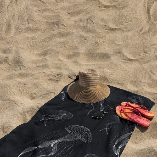 Crno-bijeli ručnik za plažu 90x180 cm Jellyfish - DecoKing