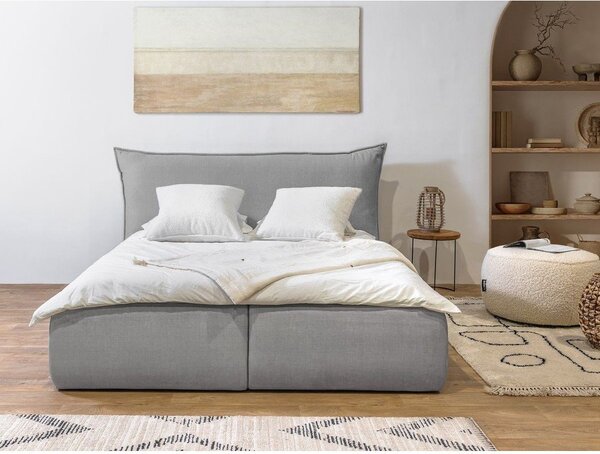 Svijetlo sivi tapecirani bračni krevet s prostorom za pohranu s podnicom 180x200 cm Jade - Bobochic Paris