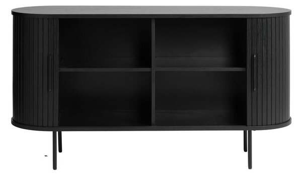 Crna niska komoda u dekoru hrasta s kliznim vratima 140x76 cm Nola – Unique Furniture