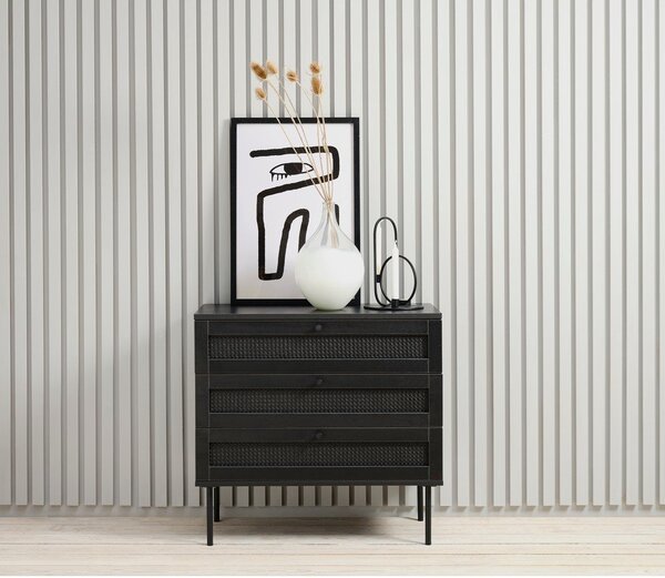 Crna niska komoda u dekoru hrasta 80x75 cm Pensacola - Unique Furniture