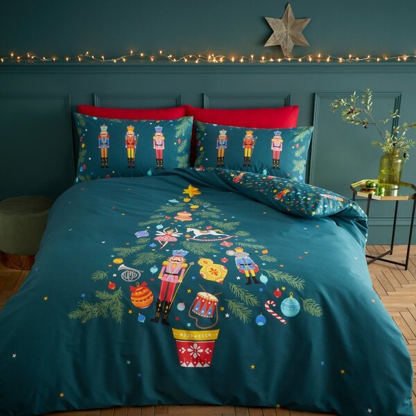 Tamno zelena posteljina za krevet za jednu osobu 135x200 cm Nutcracker – Catherine Lansfield