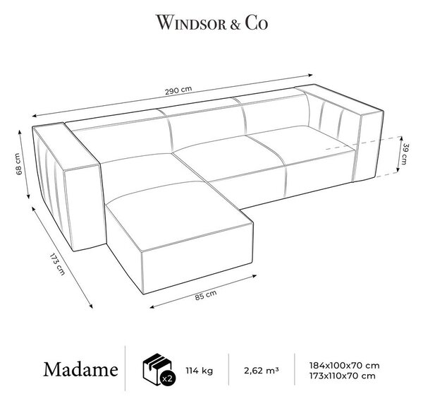 Konjak smeđa kožna kutna garnitura (lijevi kut) Madame - Windsor & Co Sofas