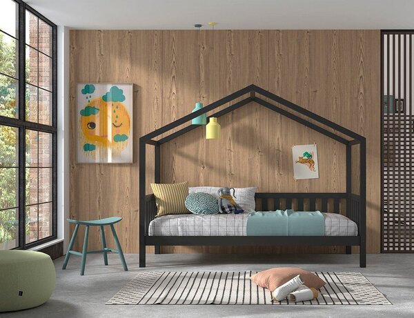 Antracitno sivi dječji krevet od masivnog bora u obliku kućice 90x200 cm DALLAS – Vipack