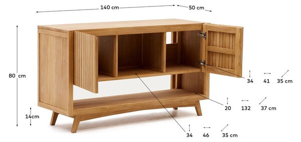 Nizak ormarić za ispod umivaonika od masivne tikovine u prirodnoj boji 140x80 cm Kuveni – Kave Home