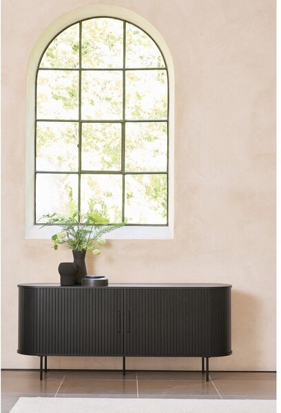 Crna niska komoda u dekoru hrasta s kliznim vratima 76x180 cm Nola – Unique Furniture