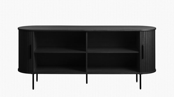 Crna niska komoda u dekoru hrasta s kliznim vratima 76x180 cm Nola – Unique Furniture