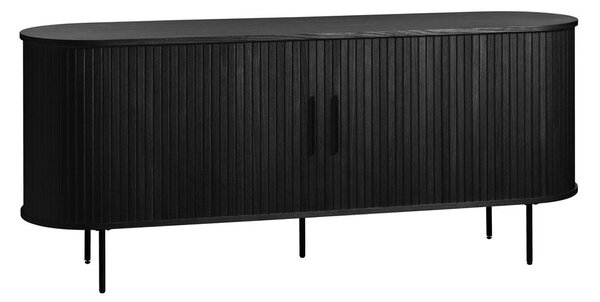 Crna niska komoda u dekoru hrasta s kliznim vratima 76x180 cm Nola – Unique Furniture